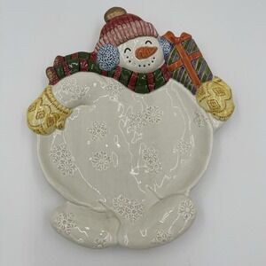 Fitz and Floyd 1995 Vintage Snowman Ceramic Serving Plate Wall Decor 9x11 Inch